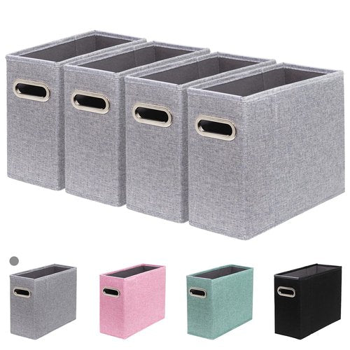 ComfortKeeper 4 Packs Letter Size File Organizer, File Folders Organizer, Fabric Storage Box, Collapsible Paper Organizer with Metal Handle, Smooth PVC Rails, Only Box (Gray)