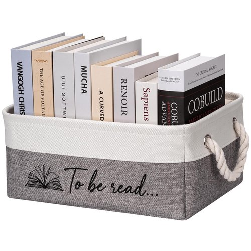 EraGleeVibe Book Storage Basket TBR Book Lover Gifts to Be Read Organizer Bin with Handles Bookworm Gift for Student Teacher Home Classroom Reading Decorative Box Bookish Accessories (Grey)