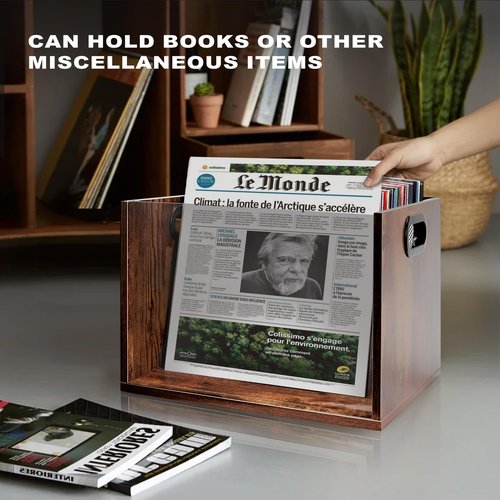 Vinyl Record Storage Crate 2 Pack, Holds up To 60 LPs, Album Visible Storage Box with Acrylic Front, Handle, Wooden Multi-Purpose Organizer for Records, Magazines and Books, Desktop and Home Office
