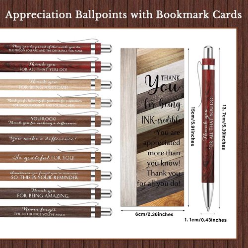 Dispowreath 40 Sets Appreciation Gift Bulk for Employee Bamboo Ballpoint Pen Inspirational Wooden Keychain Thank You Bookmark Card Set for Vet Tech Medical Assistant Office Team Student Teacher Gift