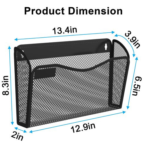 BOHDK Wall File Organizer, Mesh Hanging File Organizer, Home Office Organization and Storage, 3 Single Pockets Document Magazine Rack