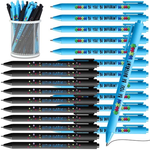 Jetec 500 Pcs Autism Awareness Pens Bulk Inspirational Retractable Mental Health Ballpoint Pens Autism Acceptance Gifts Puzzle Asperger's Awareness Gift for Classroom Office Stationery Supplies