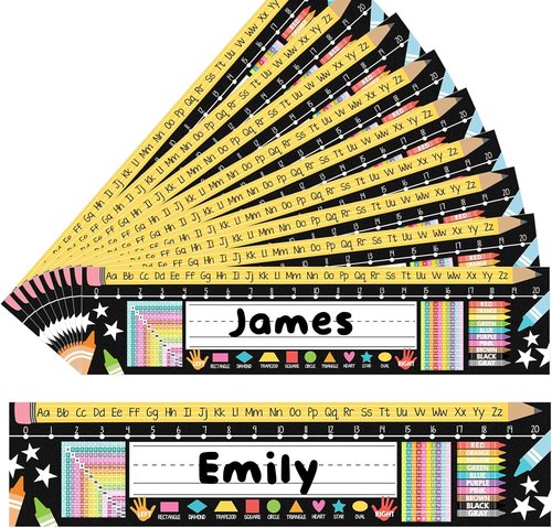 Skiennix 36Pcs Classroom Desk Name Tags - Colorful Learning Plates with Alphabet & Shapes