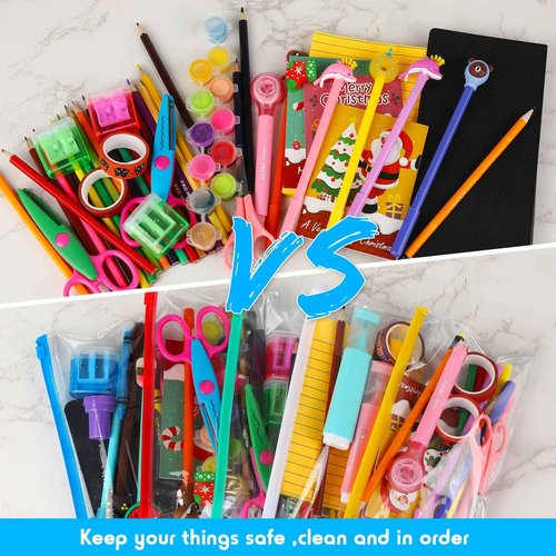 Zhehao 200 Pcs 200 Pcs Poly Zip Envelopes Bulk, A6 Size Clear Plastic Pencil Pouch with Label Zipper, 9.2 x 4.7 Inch Reusable Bill File Bag for Cash, Money, Christmas OCC Shoeboxes Gifts (Multicolor)