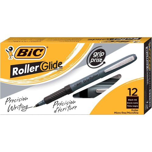 BIC Grip Stick Roller Ball Pen, Micro Fine Point (0.5 mm), Black, 12 Pens (GREM11BK)