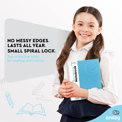 Enday College Ruled Notebook - 1 Subject Hardcover Spiral Bound | 100 Sheets, Blue & Purple (2 Pack)