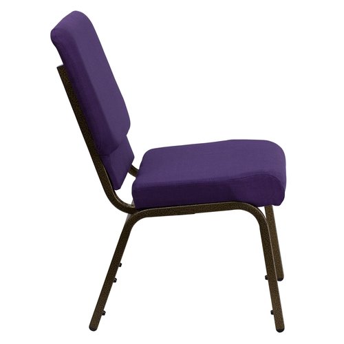 EMMA + OLIVER Stacking Auditorium Chair with 19" Seat - Royal Purple Fabric/Gold Vein Frame