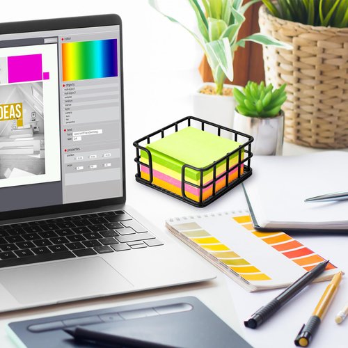 CHAQiWi 4 Pack Metal Sticky Note Holder, Black Mesh Memo Note Cube Holder Dispenser Desk Organizer for Home School Office