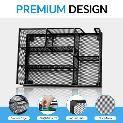 Desk Drawer Organizer, Office Drawer Divider Organizer Tray with 6 Compartments, Metal Mesh Desktop Organization and Accessories for Stationery Makeup Kitchen Toolroom School ＆Office, 12.6x8.27x1.6 in