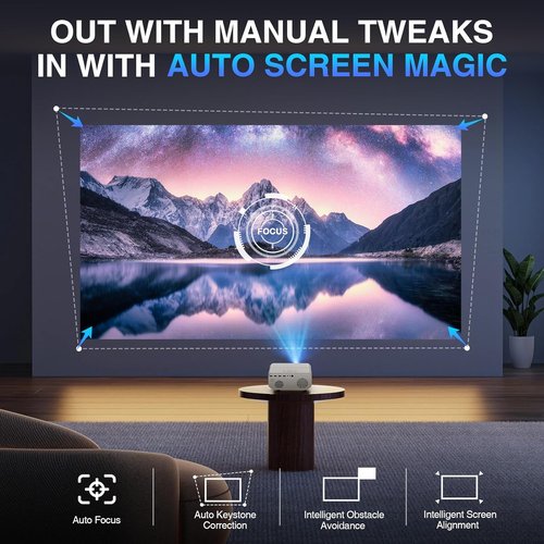 DBPOWER 1080P Outdoor Movie Projector - WiFi & Bluetooth, Auto Focus, 50% Zoom, Keystone Adjustments