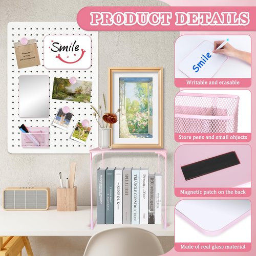 AKONEGE 11 PCS Locker Accessories Kit Pink Locker Organizer Decorations Supplies Includes Folding Shelf, Magnetic Mirror & Whiteboard, Pen Holder, Dry Erase Markers, Magnets, Back to School Essentials