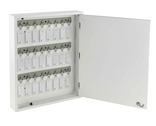 Acrimet Key Cabinet Organizer 24 Positions with Lock (Wall Mount) (24 Crystal Tags Included) (White Cabinet)