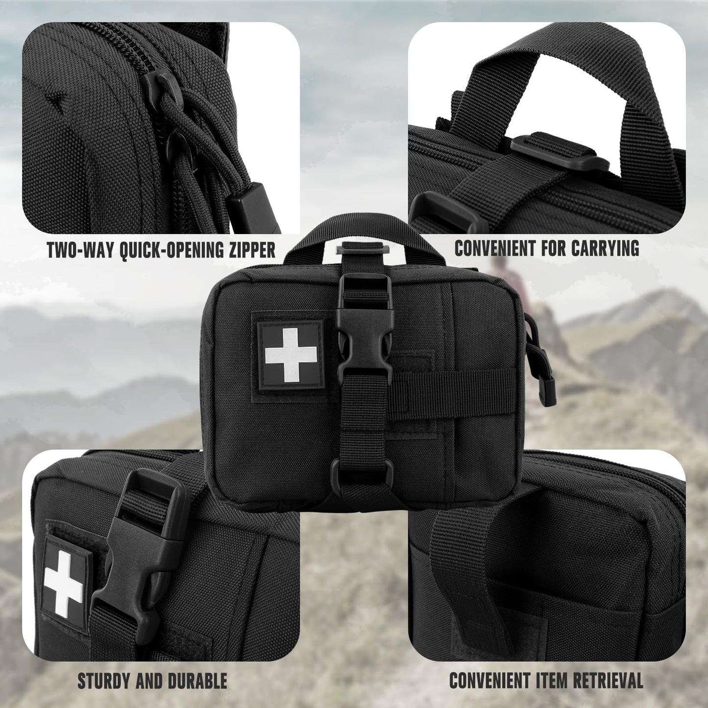 ZZY Tactical EMT Pouch, Upgrade IFAK Tear-Away First Aid Kit Tactical Small Belt First Aid Pouch Molle Medical Pouches for Travel, Outdoor Hiking, Hunting