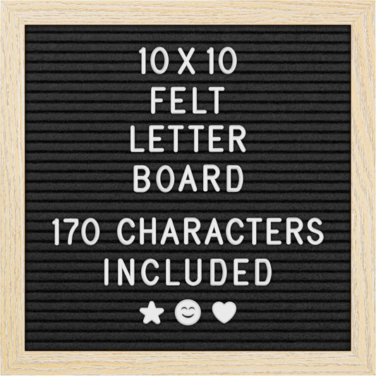 Yes4Quality Felt Letter Board - 10x10 Black Customizable Message Board with 170 Letters & Emojis for Home Decor & Office Use