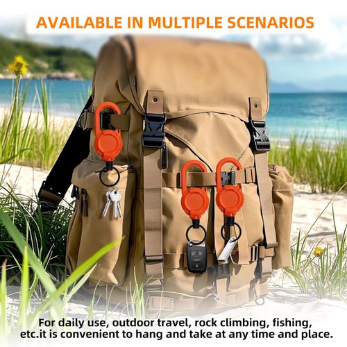 Heavy Duty Carabiner Badge Holder with Retractable Clip,Multitool Tactical ID Badge Reel with 23.6” Steel Retractable Cord for Men and Women(Orange 2 Pack)