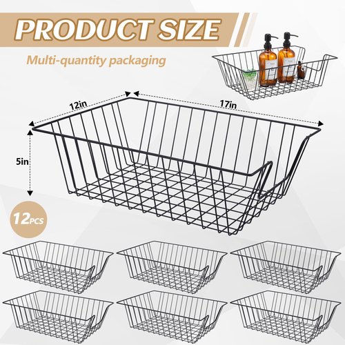 Yeaqee 12 Pcs Metal File Letter Tray Stackable Desk Organizer Paper Basket Paper Holder Bin Letter Trays for Office Home Classroom School, Black(16.5 x 12 x 5 Inches)