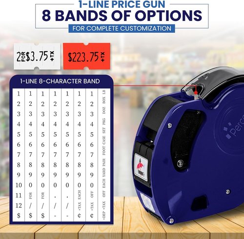 Perco Lite Price Gun Kit - 1 Line Label Maker with 6 Rolls & 2 Ink Rollers - Pre-Loaded for Easy Use