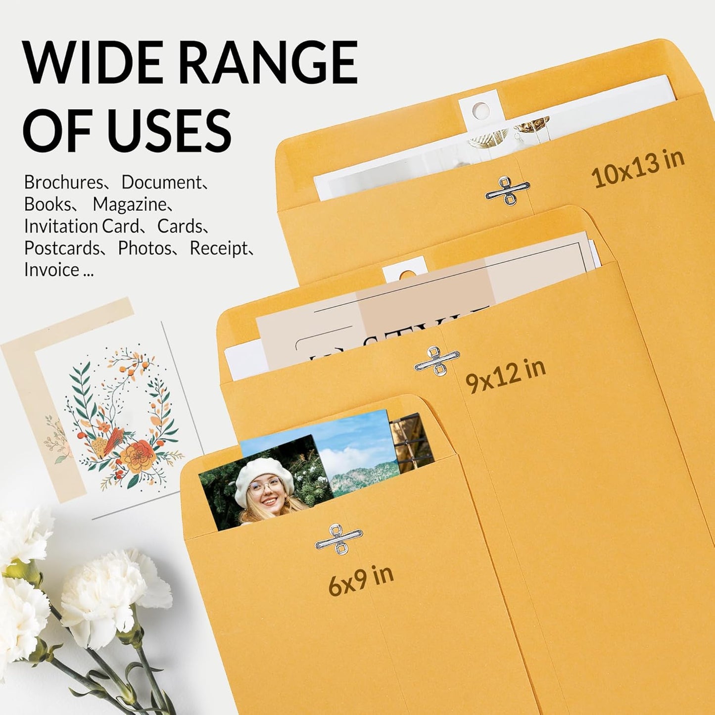 SUNEE Brown Kraft Envelopes - 10"x13" Clasp Closure, 28-lb Paper, 20 Count for Filing & Mailing Documents