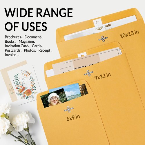 SUNEE 9x12 Clasp Envelopes 20 Count - 9x12 Inch Brown Kraft Envelopes with Clasp Closure – for Home, Office, Business, Legal or School, Great for Filing, Storing or Mailing Documents