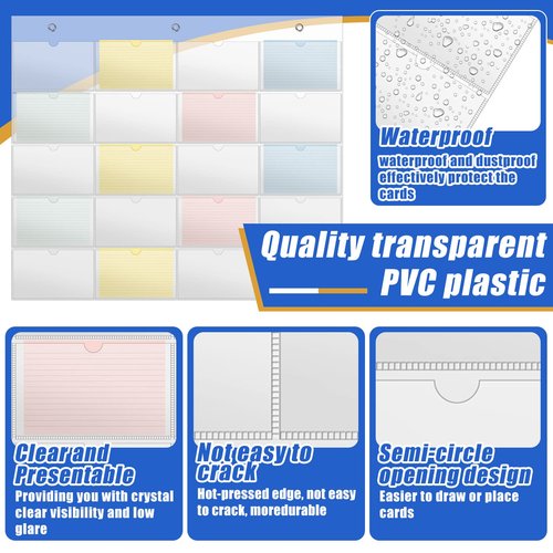 Jecery 2 Pcs 3 x 5 Inch Index Card Holder Sleeve Hanging Wall Mount Business Note Card Holder Plastic Index Organizer for Display Classroom School Office Library, 5 Rows 4 Cols 20 Slots