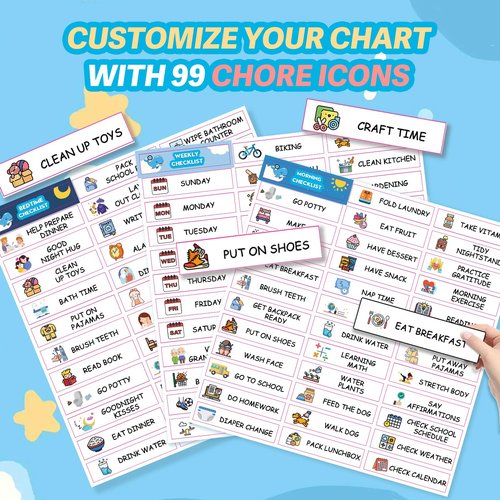 Upgraded Slider 3 in 1 Bedtime/Morning/Weekly Routine Chart for Kids, Magnetic Chore Chart for Kids with 99 Stickers, Cute Visual Schedule for Kids with Autism, ADHD Tools for Kids
