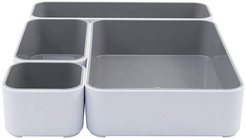 Advantus Fusion Stacking Bins, 4 Compartments, Plastic, 12.1 x 9.1 x 2.2, White/Gray, 4 Pieces