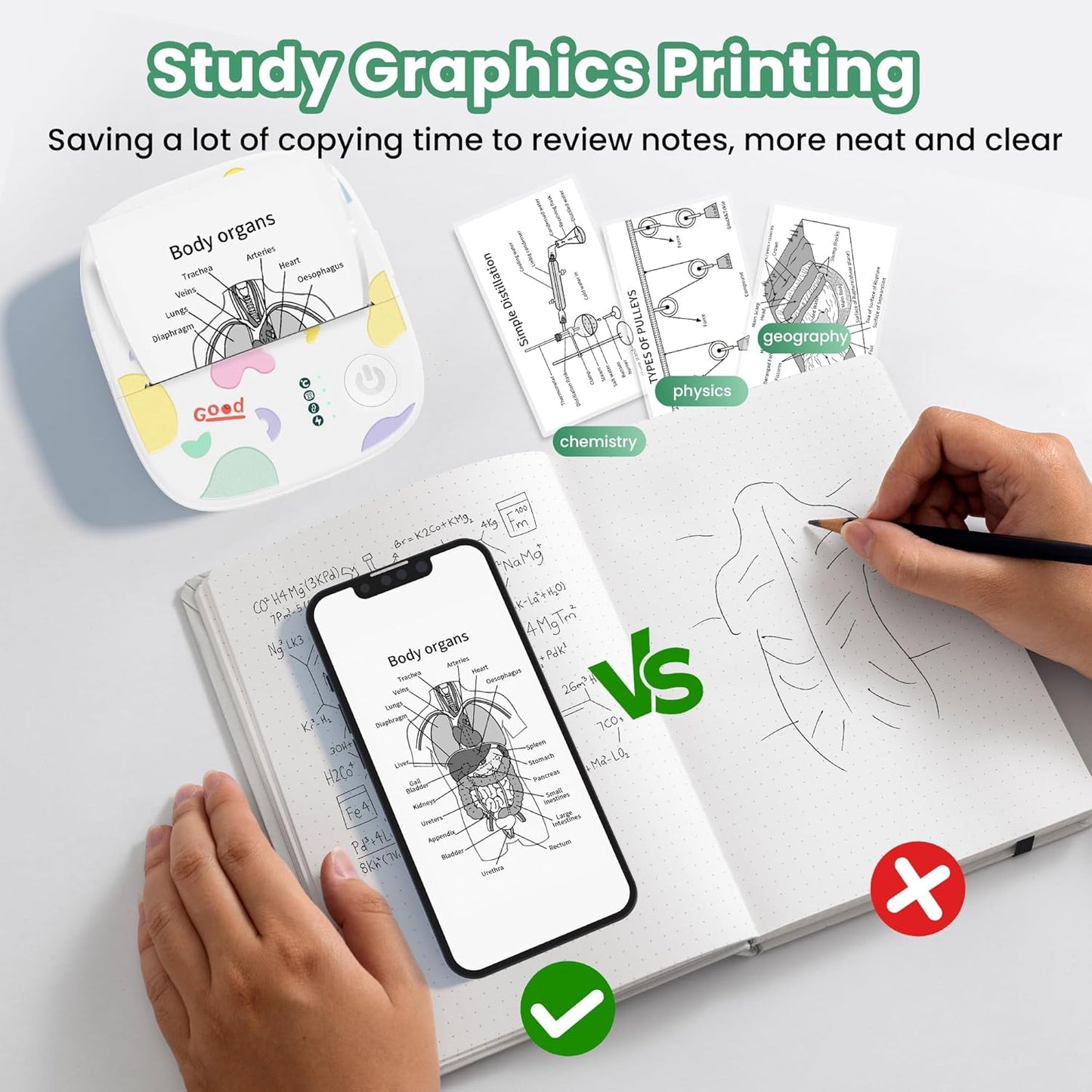 Skiennix Mini Sticker Printer Bundle - Portable Inkless Bluetooth Thermal Printer with BPA-Free Sticker Paper Rolls for DIY, Home & Office Use
