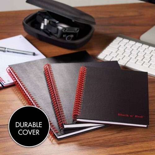 Black n' Red Notebook, Durable Hardcover, Premium Optik Paper, Scribzee App Compatible, Environmentally Friendly, Spiral Binding, 8-1/4" x 5-1/4", 70 Double-Sided Ruled Sheets, (Pack of 2)