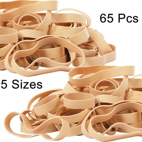 HAIDIBAO Rubber Bands - Assorted Sizes, 65 Pcs Beige Mixed Wide Elastic Bands for Office Use | 1.5in & 2in