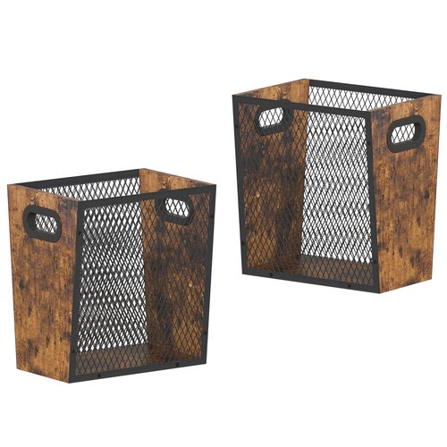 Piskyet Rustic Office Trash Can for Near Desk, 4.5 Gallon Unique Wood Bedroom Garbage Can,Vintage Wastebasket with Handle, Decorative Trash Can for Home Office,2pack 10.8" L x 7.8" W x 11.8" H