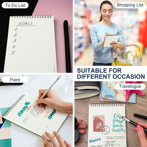 Engrowtic 48 Pack Graph Paper Spiral Notepad A5 Top Wirebound Notepad Grid Notebook Steno Pads Memo Notebook Grid Paper 140 Pages for Writing Sketching Drawing Office Supplies (Black)