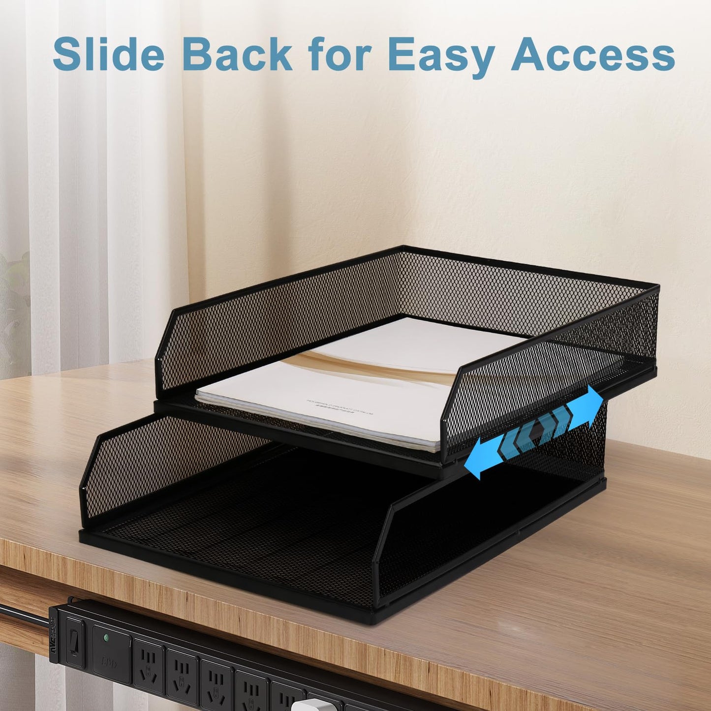 Stackable Paper Tray Desk Organizer, 2 Pack Letter File Tray, Wire Mesh Desktop Organizer, Front-Load Metal A4 Paper Sorter Documents Storage Holder Tray for Office Supplies Home School Classroom