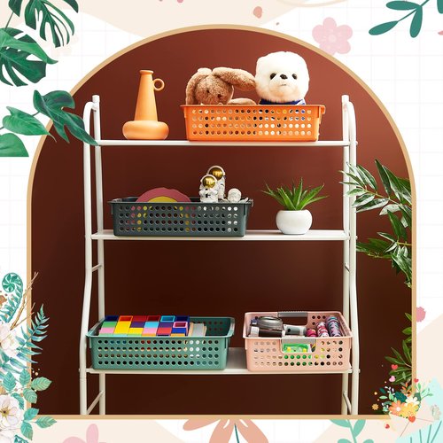 Leinuosen 8 Pack Classroom Paper Trays 14''x10'' Hold A4 Paper Toy Handicrafts Colorful Turn in Trays Classroom Storage Baskets Also for Library, Office, Kitchen, Bathroom, Bedroom (Bright Color)