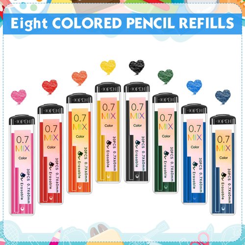 Affrolling 21 Pcs 0.7mm Color Mechanical Pencil Set Include Color Mechanical Pencil Refills Erasers Stationery Supplies for Writing, Drawing and Sketching School Office Students(Transparent)