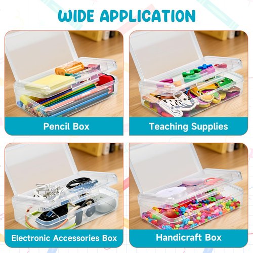 GAMENOTE Plastic Pencil Box with Personalized Sticker,Kids Large Hard Pencil Case with Snap-tight Lid,Clear Crayon Maker Organizer,Small Art Craft Storage Containers,School Supplies Box for Boys,Girls