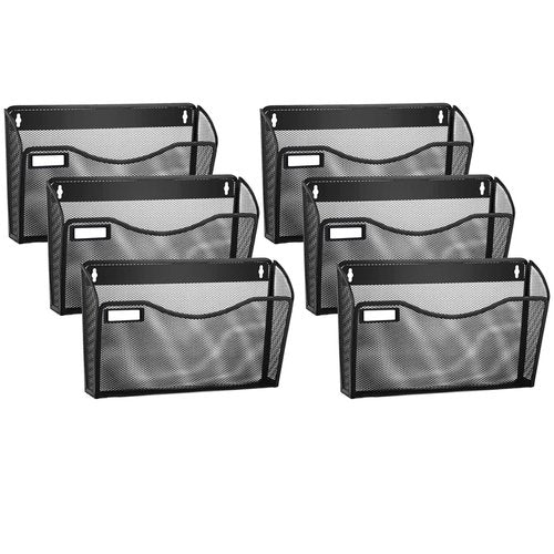 samstar 6 Pack Mesh Wall Mounted File Holder Metal Wall File Pocket Mail Organizer for Office/Home(with Label Panel)