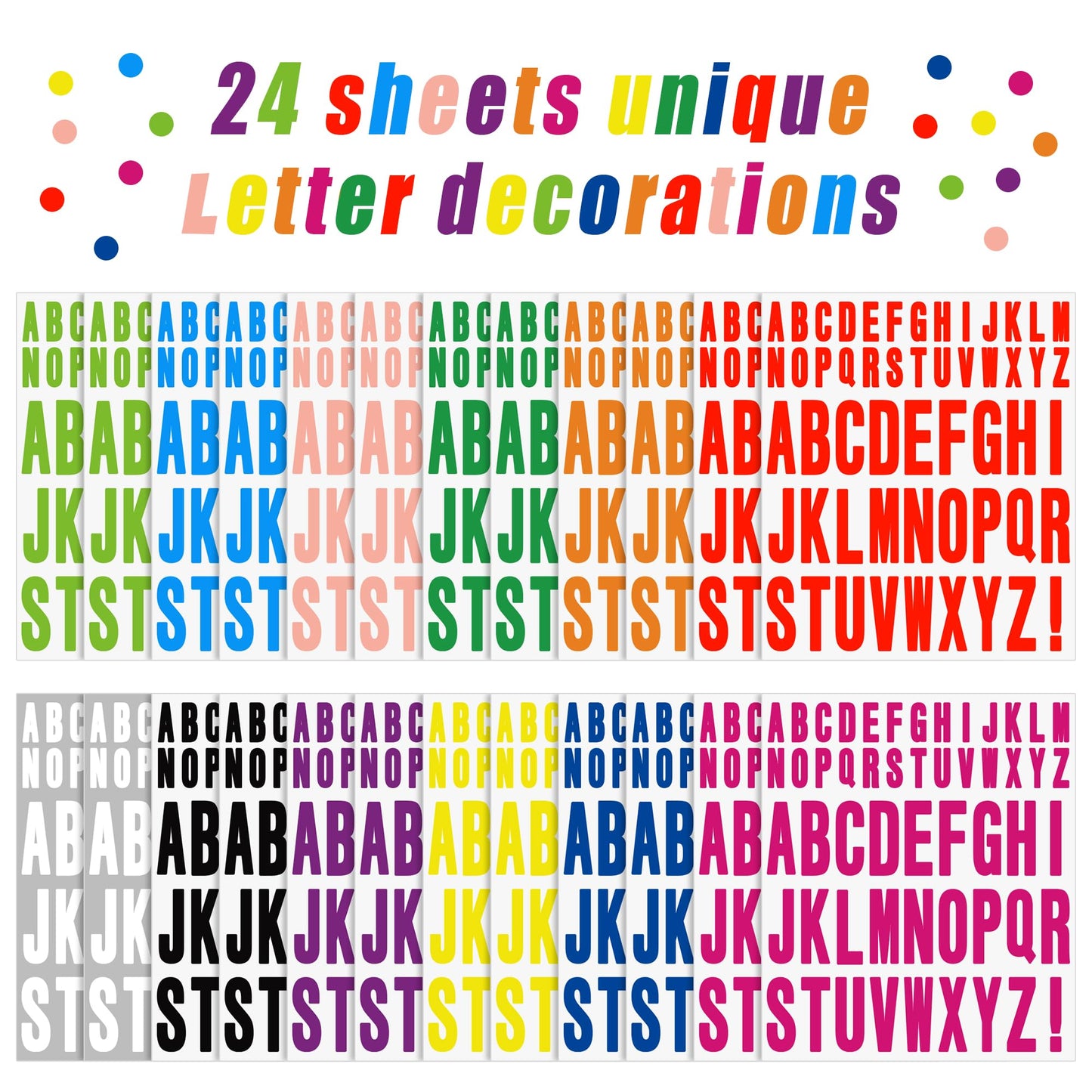 24 Sheets Letter Stickers 1272 Pcs Alphabet Sticker,1inch 2inch Self Adhesive Vinyl Letter Stickers Aesthetic Waterproof Decals for Scrapbooking,Water Bottles,Cup,Poster,Bulletin Board (Multicolor)
