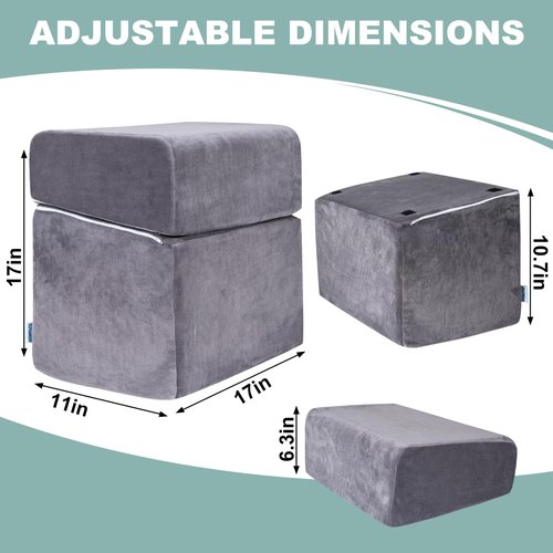 SCFOAMZAI 2 Adjustable Foot Rest Under Desk - Ergonomic High Density Foam Footrest with Washable Cover, 3 Adjustable Heights Foot Stools for Office, Home, Travel (Gray)