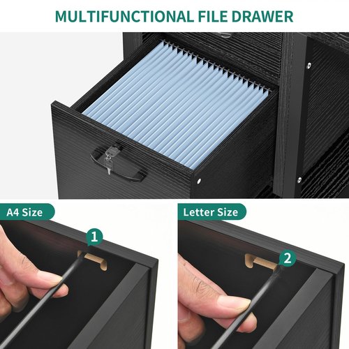 DWVO Computer Desk with Drawers & Hutch, 59.1" Office Desk with Power Outlets & LED Lights, Home Office Desk with Storage Shelves, Black