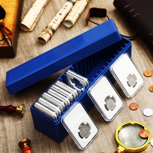 Yexiya 3 Pcs Plastic Coin Slab Storage Box Compatible with 20 Slab Coin Holders Blue Specie Collection Box Specie Storage Case Trays for Collectors Office School Home Bank Supplies