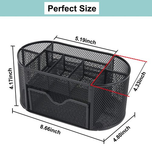 YAHENLI Desk Organizer with 9 Compartments, Mesh Office Organization for Scissors, Post-it, Sticky notes, Pen Holder, Metal Office Desk Organizers and Accessories