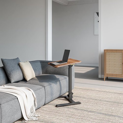 alawooder Mobile Folding Desk 25 Inch - No Assembly Sit-Stand Desk,Height Adjustable Rolling Laptop Desk, Space-Saving Portable Desk with Wheels for Home Office Craft & Study, Brown