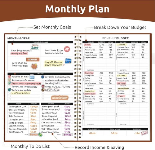 Budget Planner | Monthly Expense Tracker Notebook - Undated Bill Organizer & Finance Planner in Rust Brown
