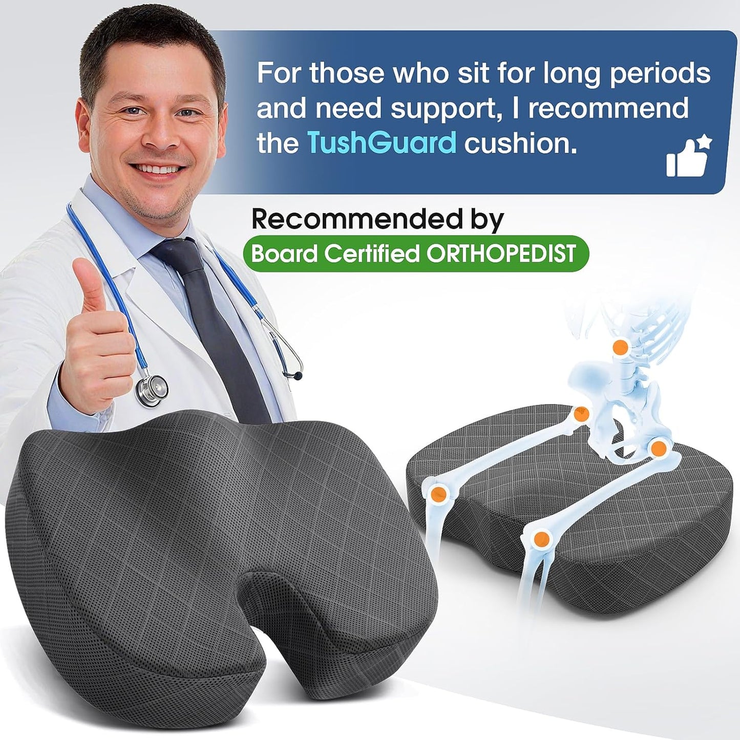 TushGuard Grey & Light Blue Seat Cushion - Ultimate Comfort for Long Hours of Sitting