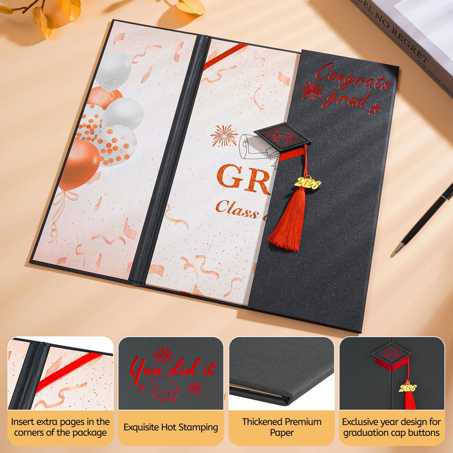 AYGXU Graduation Guest Book 2026-guest Book for Graduation Party,Black red Gold Autograph Book with Tassel Class of 2026 Graduate Party Decorations,Graduation Signature Guest Book
