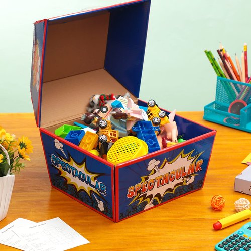 Estune 6 Pcs Hero Treasure Box for Classroom Bulk Large Treasure Box Chest Foldable Cardboard Treasure Box Classroom Prizes Storage Box for Student Teacher Classroom Office Supplies