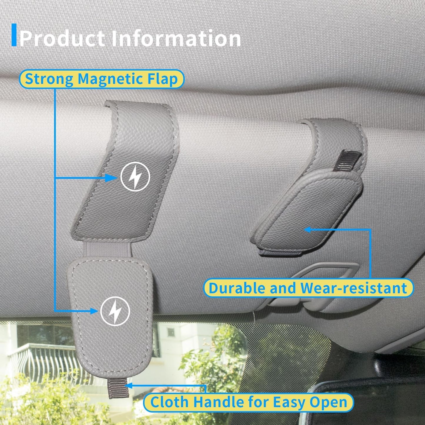 Yuoyar Magnetic Sunglass Holder - 2-Pack Universal Clip for Car Visor | Convenient Grey Eyewear Organizer