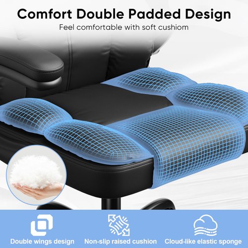 Kensaker Executive Leather Office Chair, Computer Chair with Thick Cushion & Lumbar Support, Ergonomic Desk Chair with Adjustable Headrest & Armrests,Black