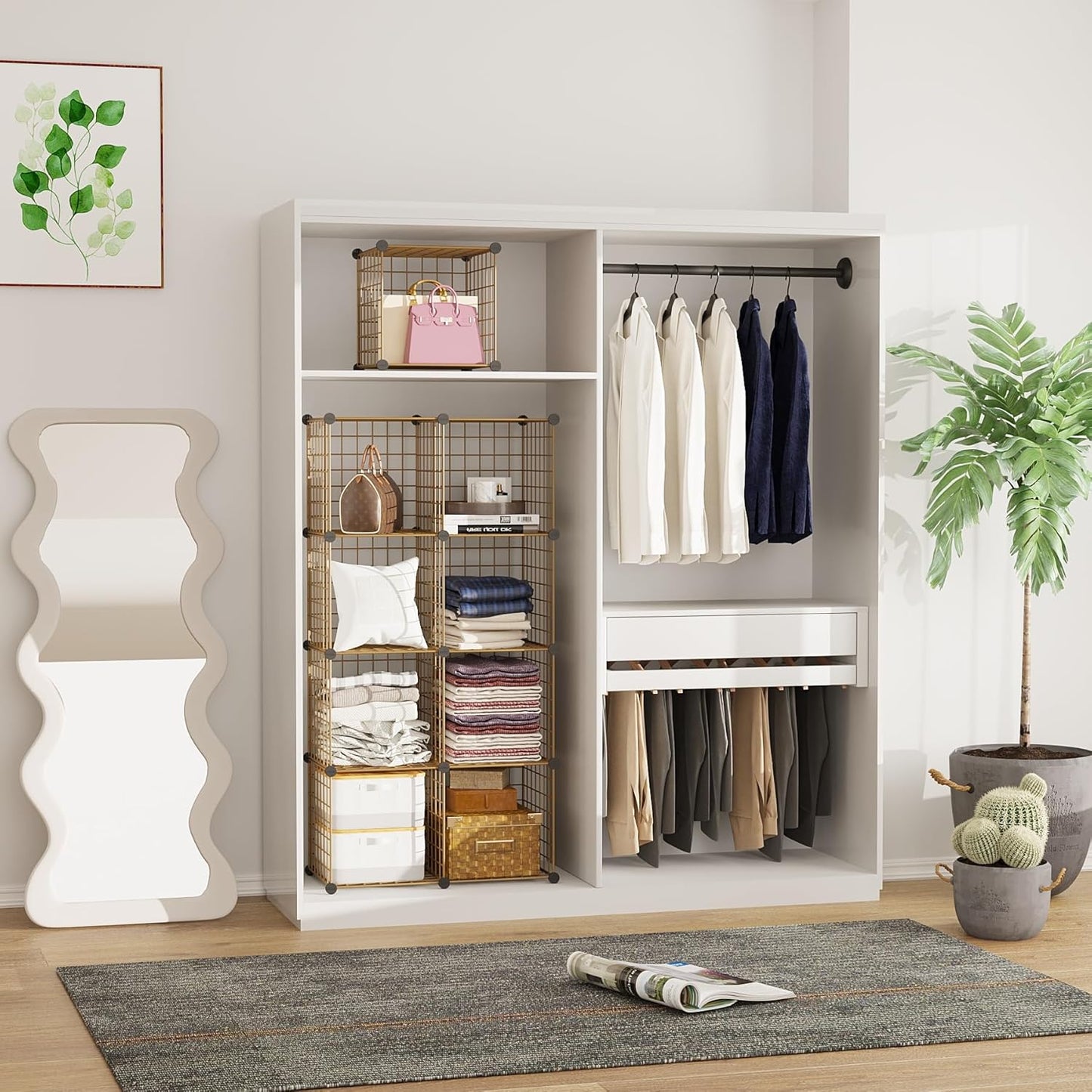 C&AHOME Wire Cube Storage - 9-Cube Organizer with Modular Metal Grids | Ideal for Home & Office, Brown, 36.6”L x 12.4”W x 48.4”H