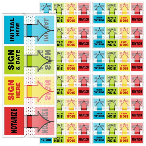 16 Pack 1600 Pieces Sign Here Tabs Sign Here Stickers Sign Here Flags Sign Here Notarize Initial Here Sign and Date for Office School Notebook Annotating Books Notary Books